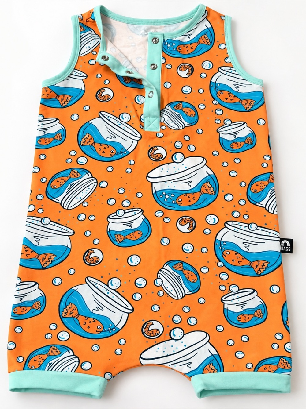 Rags Orange Fish Bowl Print Romper Sleeveless Snap Henley Size 2T